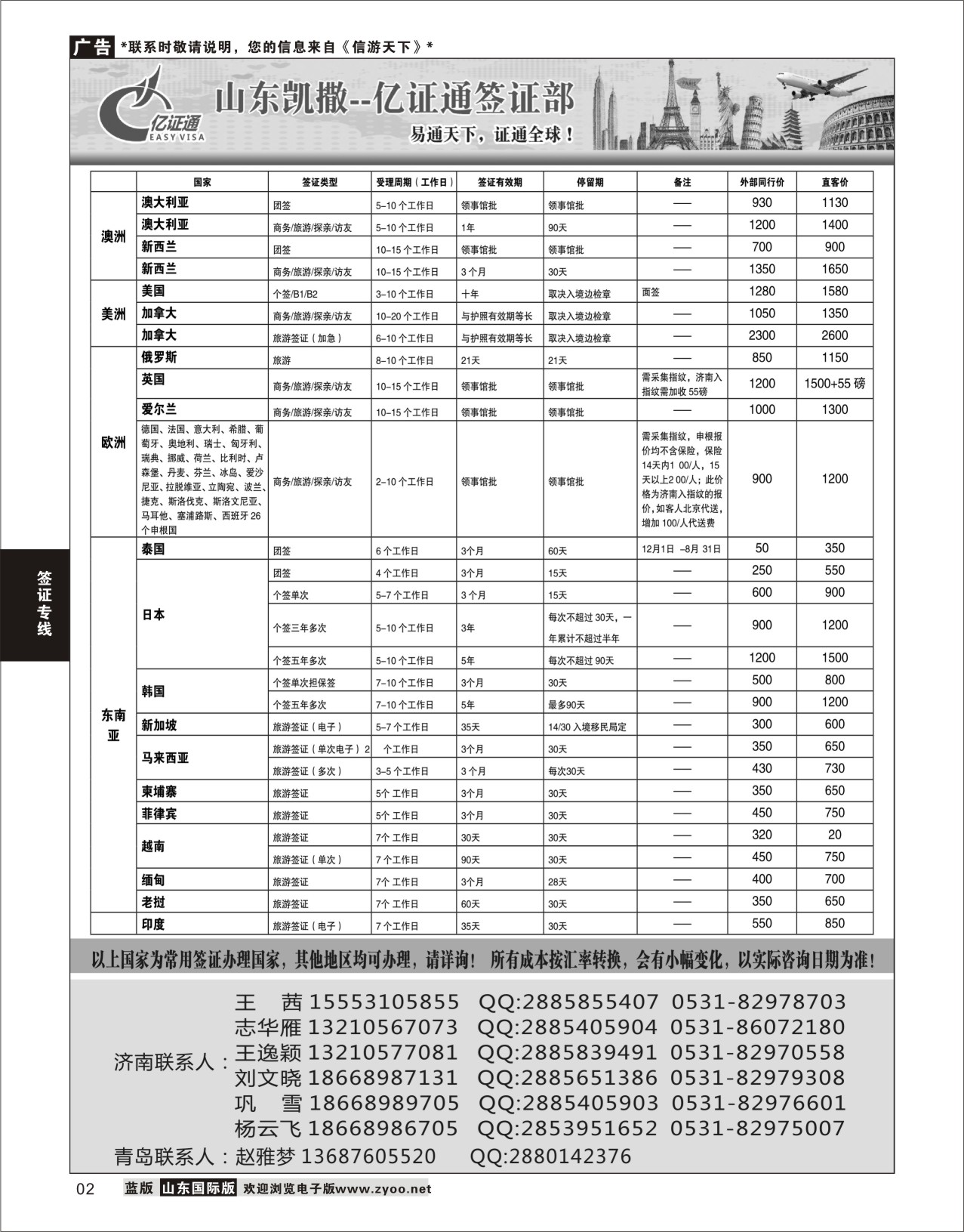 2 山东凯撒亿证通签证部  签证专线