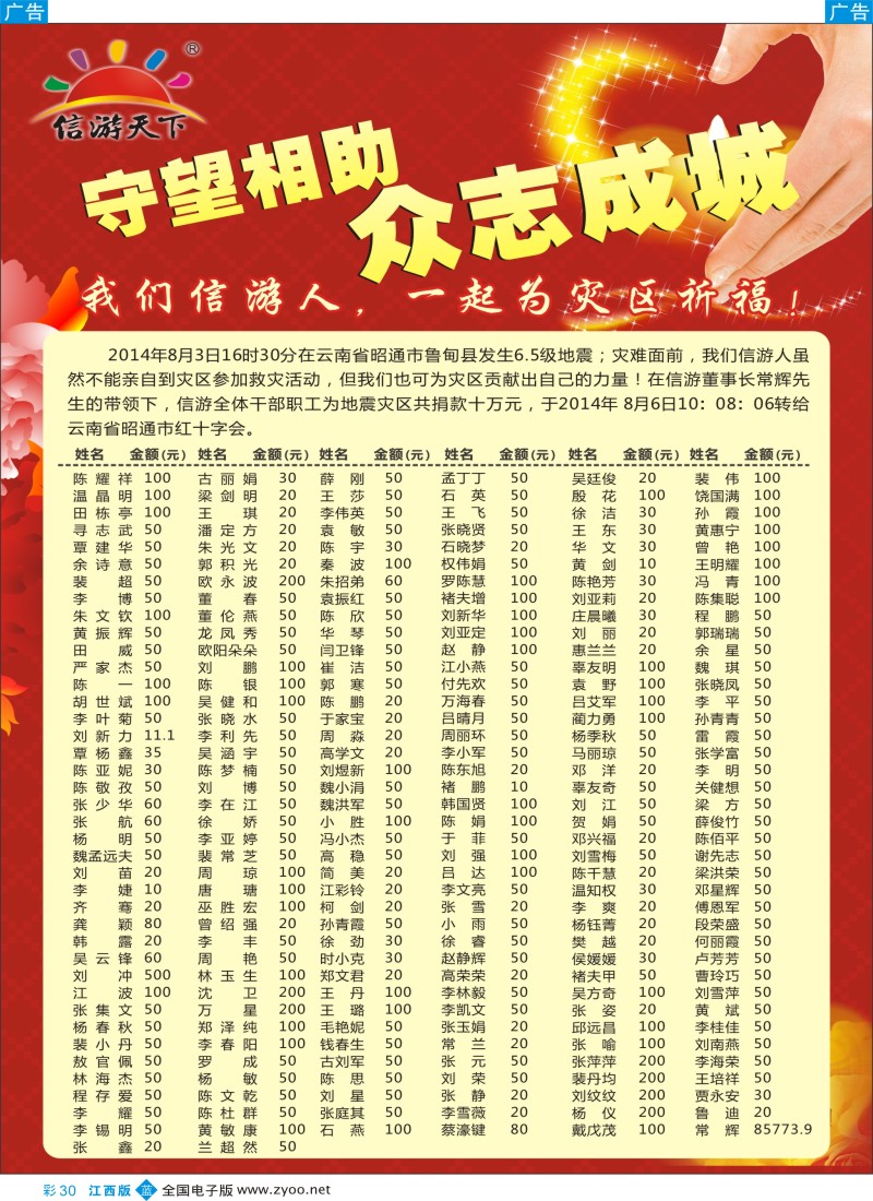 b彩030  信游天下为灾区祈福—鲁甸加油