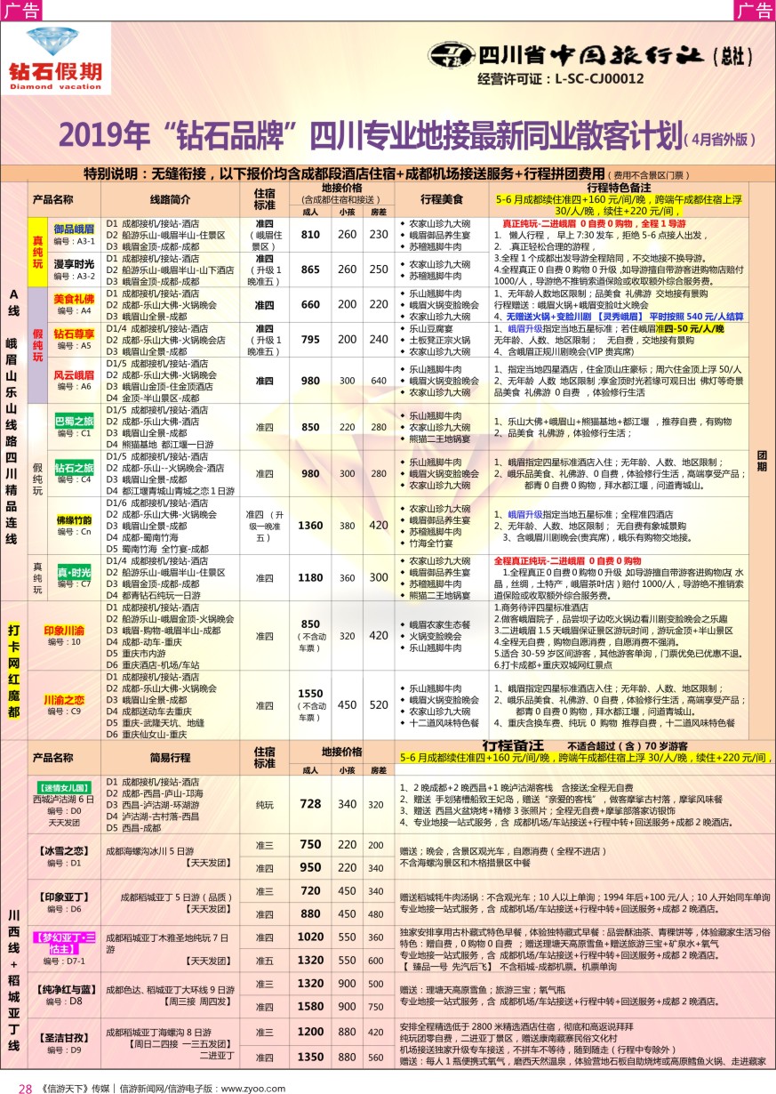 r彩028  钻石假期—四川省中国旅行社（总社）峨眉山乐山金牌专线