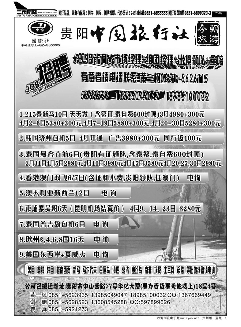 黑1  中旅今朝旅游