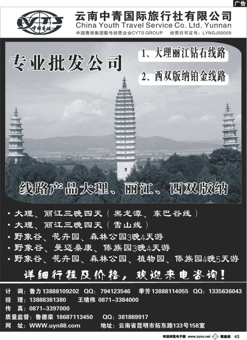 b45--云南中青国际旅行社—昆大丽专线