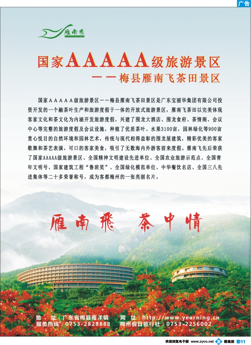 b彩11--国家5A级旅游景区-梅县雁南飞茶田景区