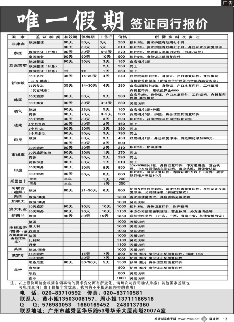 b13 唯一假期-全球签证同行报价