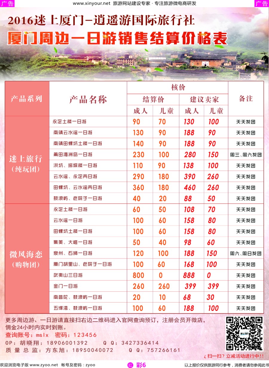 r彩06 厦门逍遥游国际旅行社－周边游同行结算表