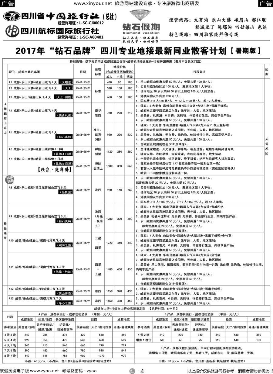 r04 四川省中国旅行社（总社）四川地接·钻石假期·九寨黄龙稻城亚丁专线