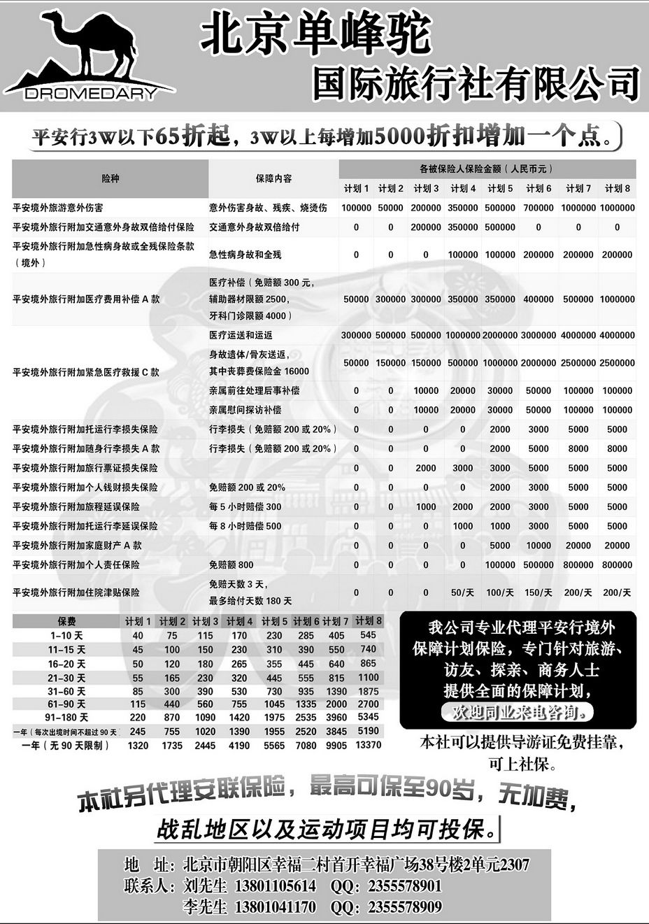 054[内123]&nbsp;单峰驼国旅---平安境外签证专用保险...